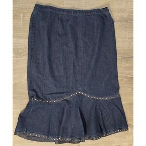 Odeliah Women's Blue Long Denim Rhinestone Studded Skirt‎ Size 20W Modest Rodeo